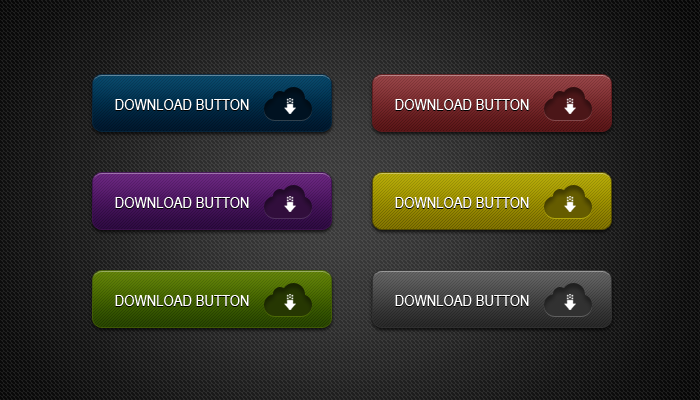 6种颜色渐变的云端下载按钮psd素材下载