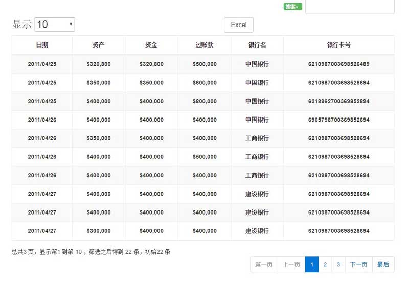 jQuery json带分页的动态数据表格代码