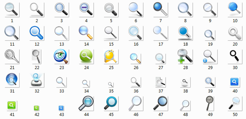 win7风格的放大镜搜索图标PNG素材下载