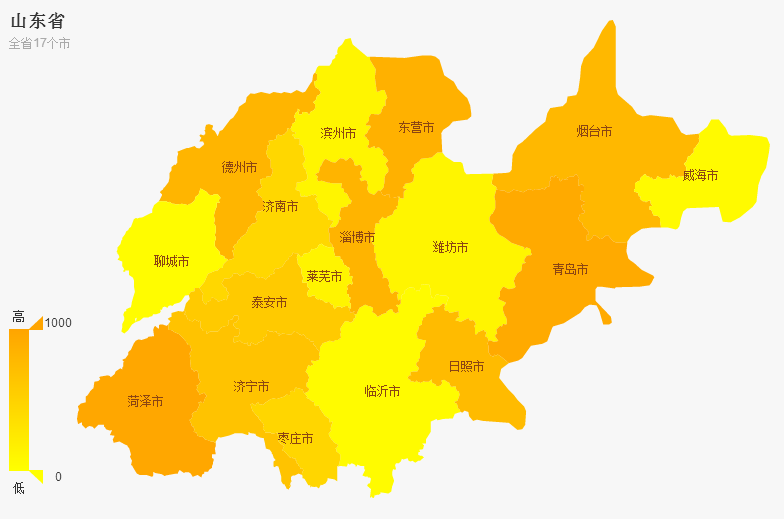 html5 canvas山东省地图分布颜色标记