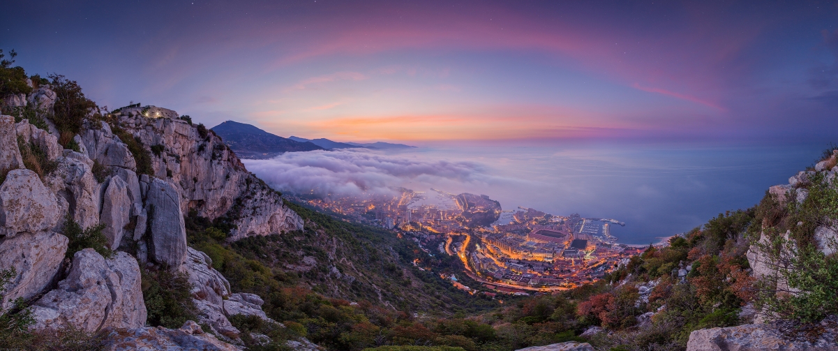 夏天摩纳哥雾的日出带鱼屏3440x1440壁纸