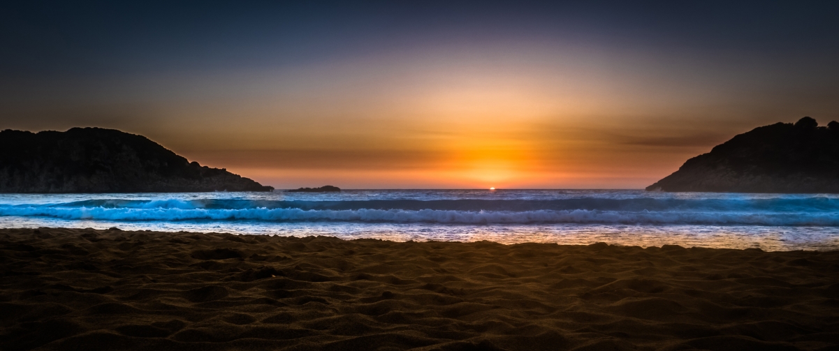 夕阳 西 海 天空 夜晚 海滩 希腊 3440x1440风景壁纸