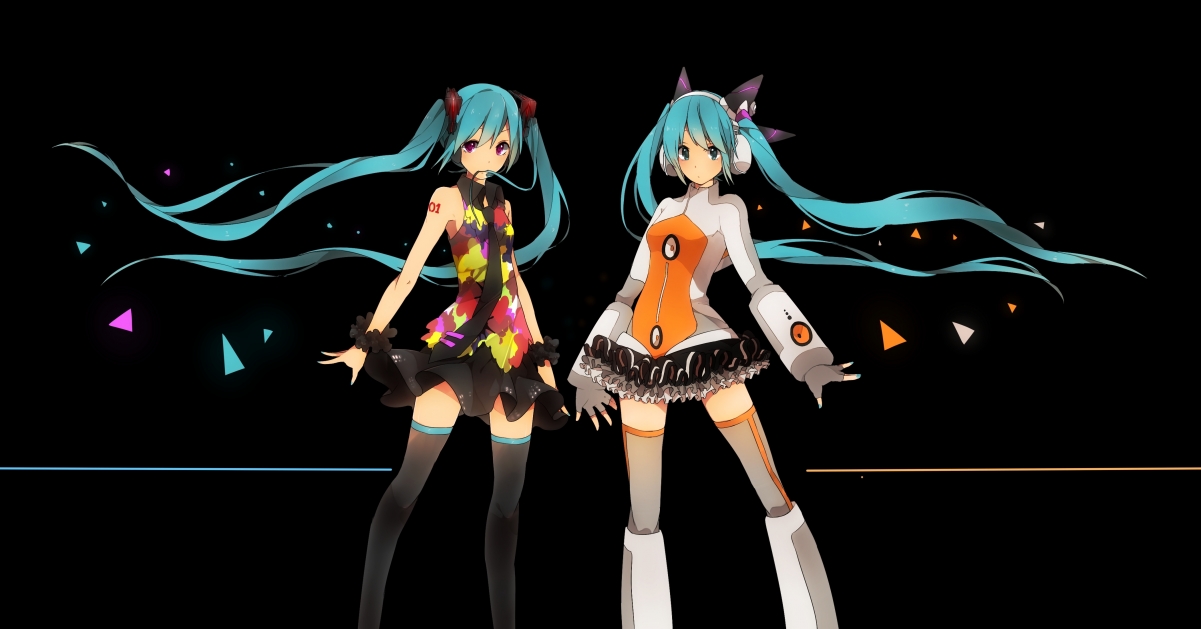 VOCALOID 两个女孩 耳机 初音未来4K动漫壁纸