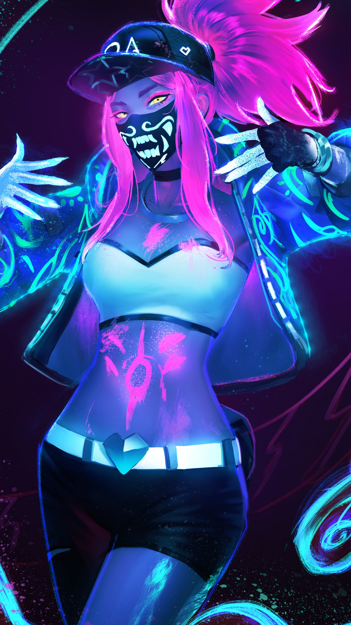 KDA女团 Akali Neon HiRes 4k手机壁纸2160x3840