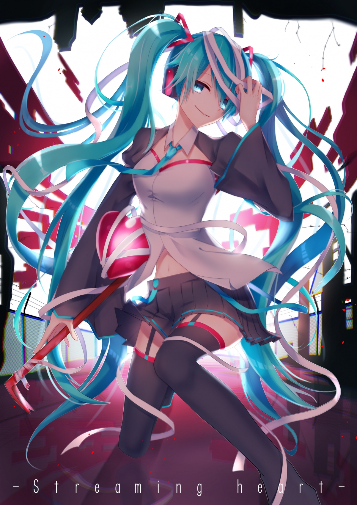 初音未来 长发 黑色裤袜 手机壁纸