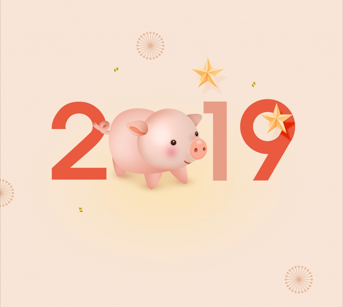 2019猪年卡通猪新年快乐4k壁纸