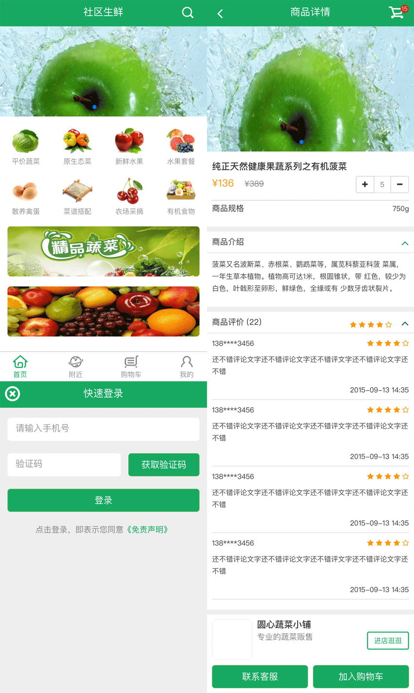 绿色的蔬菜水果手机微信商城模板源码