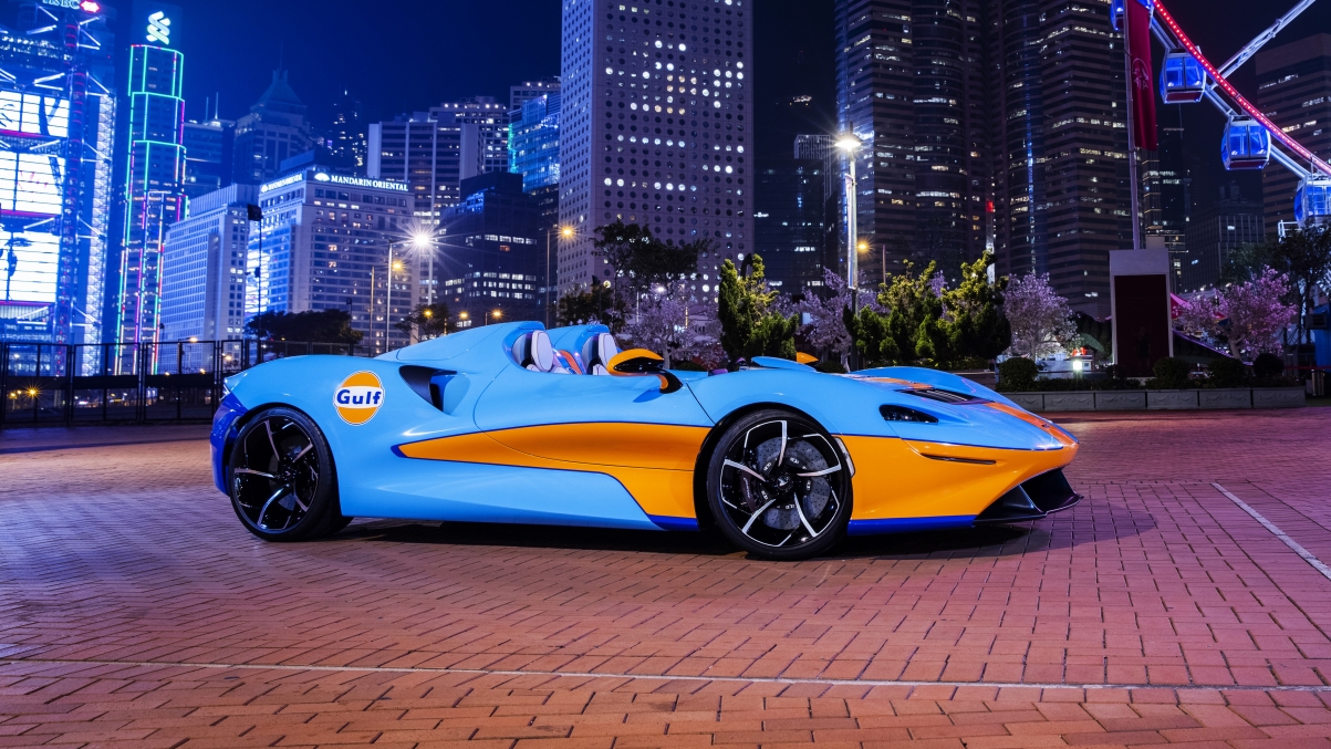 迈凯伦2021 mclaren elva gulf theme 跑车5k壁纸5120x2880