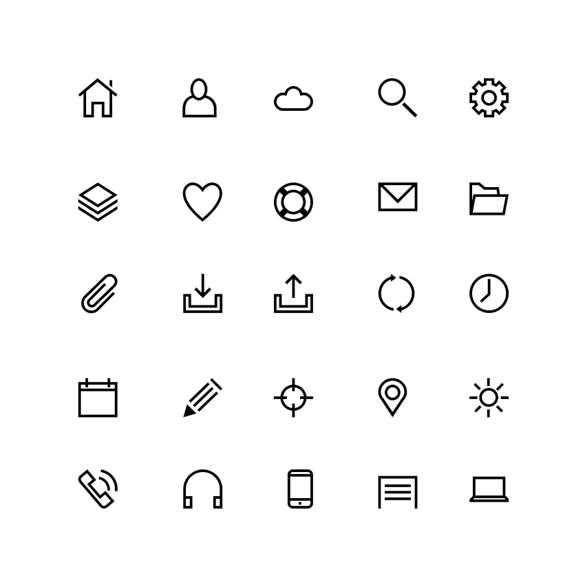 25个黑色简笔线性功能图标素材下载