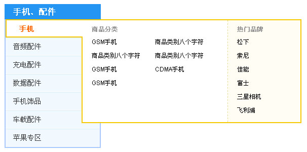 jquery hover电子商城常用左侧商品分类导航菜单样式代码