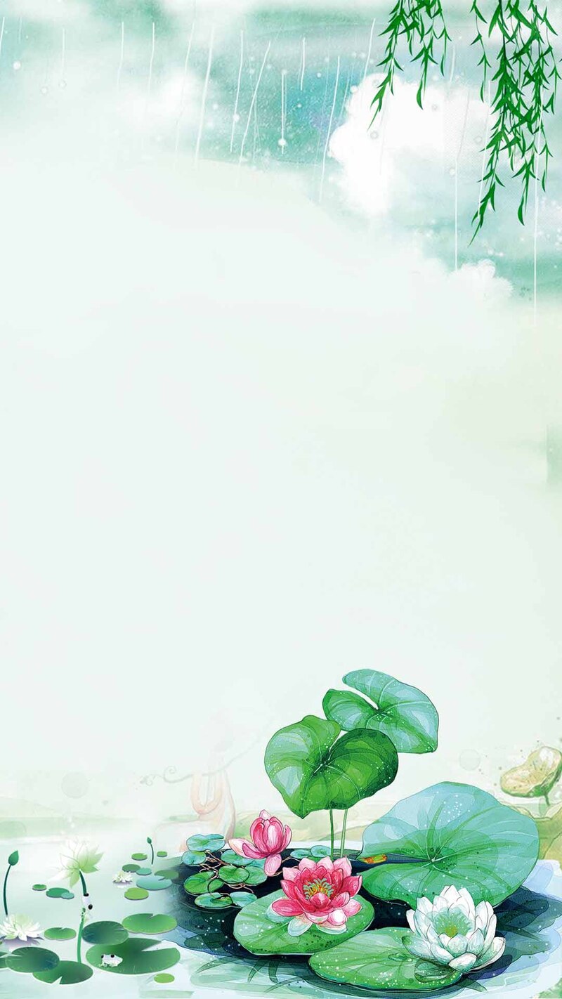手绘荷花清正廉洁H5背景素材