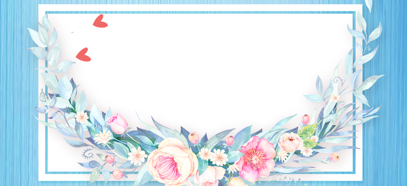 天猫化妆节手绘蓝色花朵banner