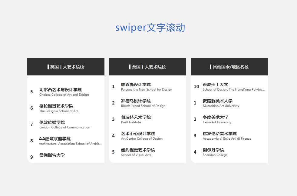 swiper文字列表拖拽自动滚动代码