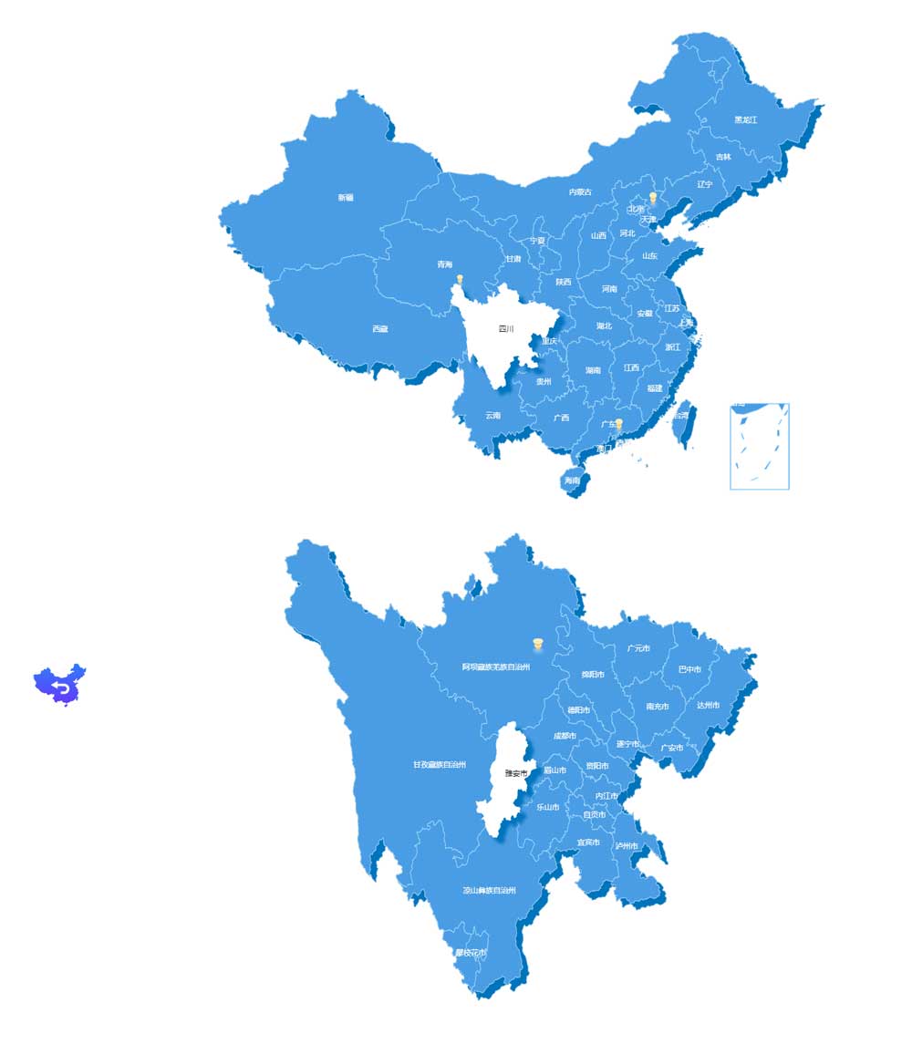 中国地图和省份地图位置信息标注实例