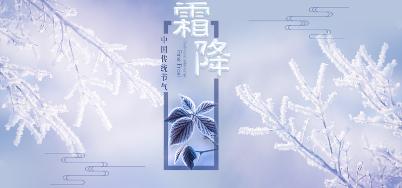 霜降浪漫清新蓝色紫色平面banner