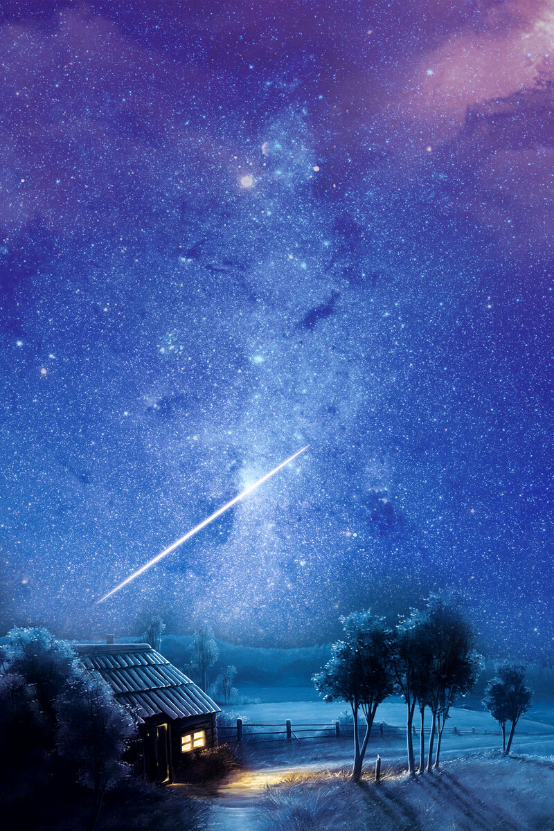 唯美星空下雪夜平安夜海报背景psd