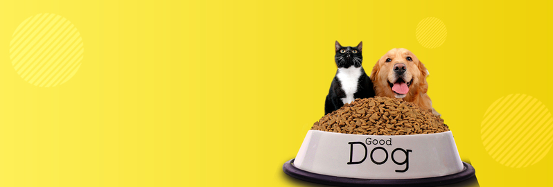 黄色卡通宠物之家狗粮猫粮电商banner