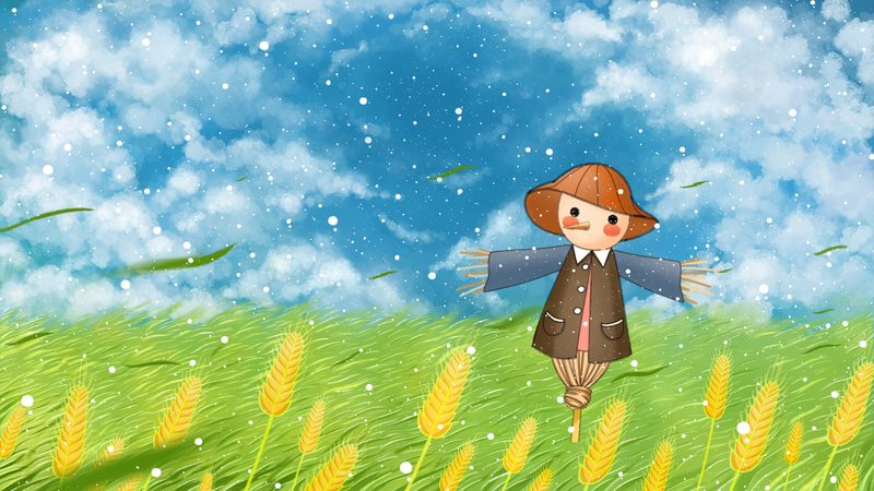 夏天立夏二十四节气稻草人麦田天空