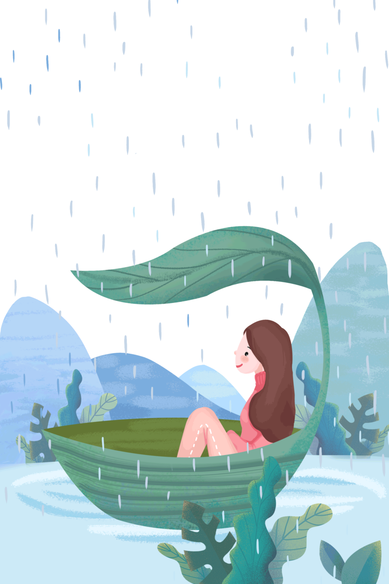 谷雨手绘坐船女孩子