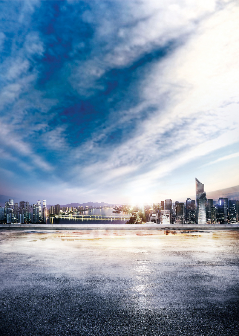 蓝天大气风景商务建筑城市路面背景素材