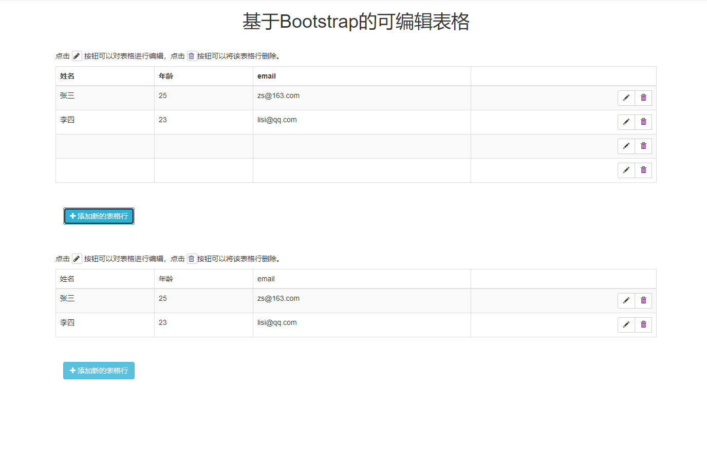 基于bootstrap的可编辑表格