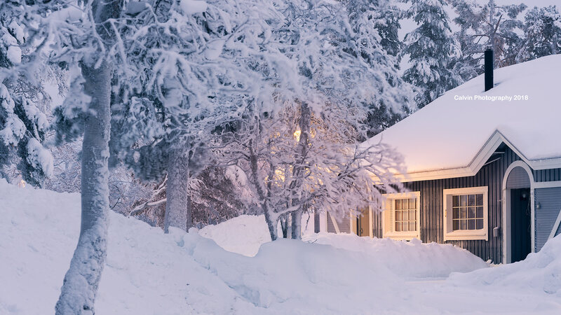 冬天雪地房屋雪花