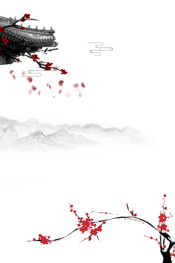 古风祥云屋檐梅花山花瓣