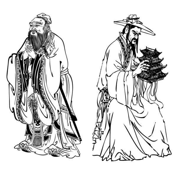 孔子和鲁班线描画像矢量素材