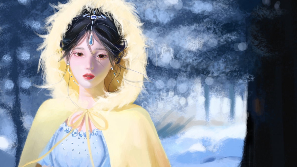 巴图BaTu 雪地 披风 公主 蓝裙 会员原创4k壁纸