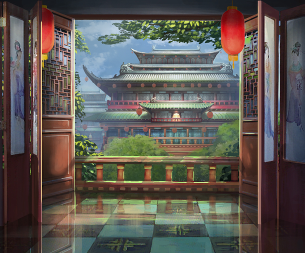 唯美古风建筑宫殿插画
