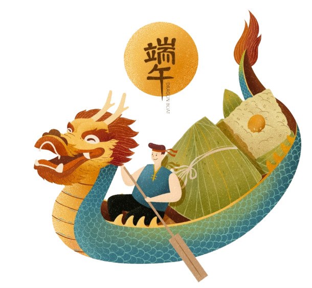 端午节手绘赛龙舟吃粽子