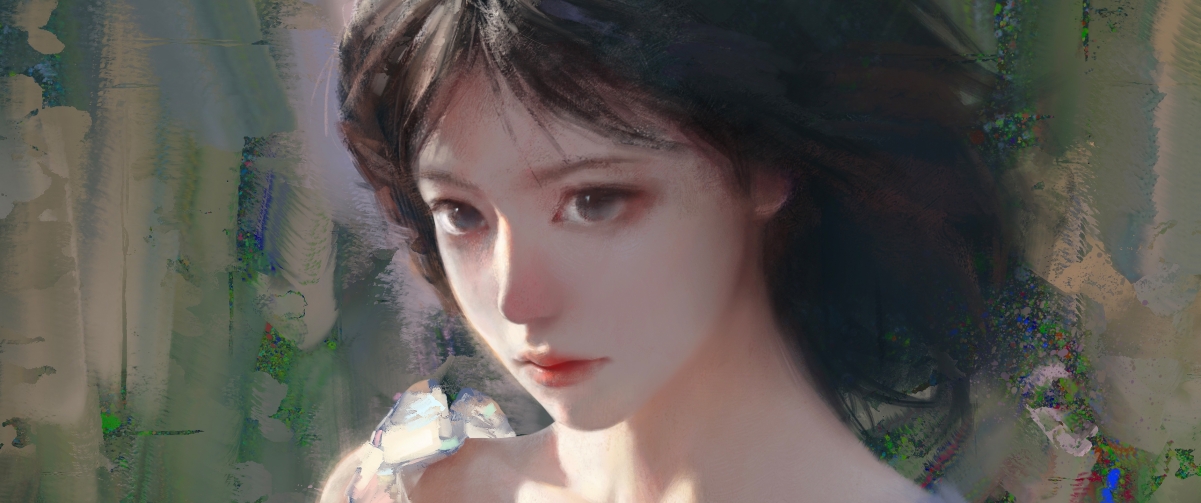 漂亮美女 短发 人物 肖像 绘画 动漫 3440x1440 带鱼屏壁纸