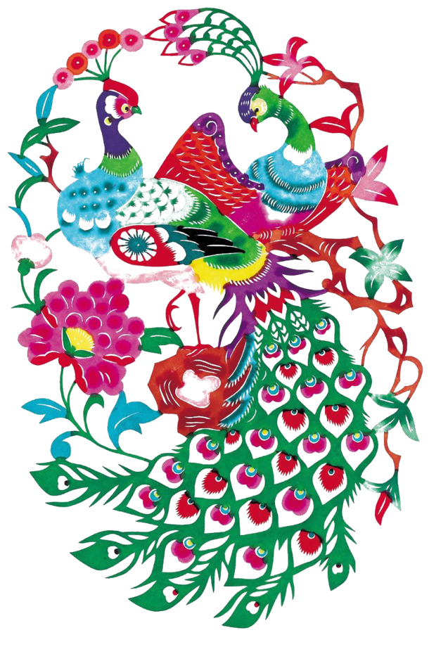 剪纸画孔雀