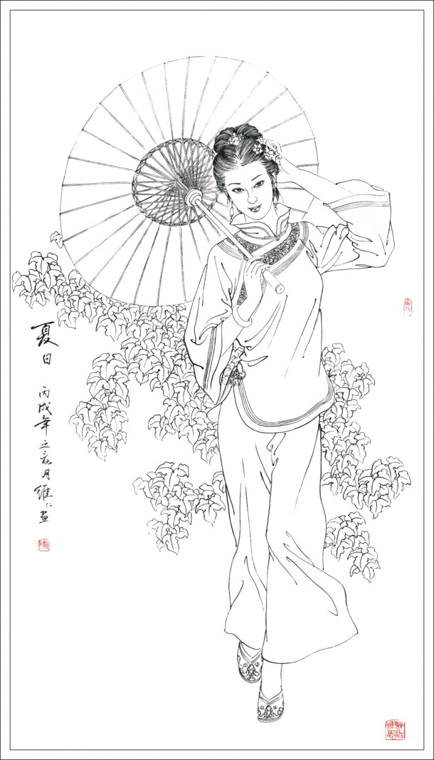 工笔白描仕女人物