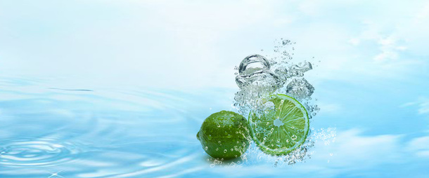 淘宝电商化妆品护肤品面膜清新柠檬水珠背景banner