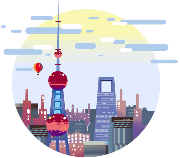 手绘装饰上海插画元素