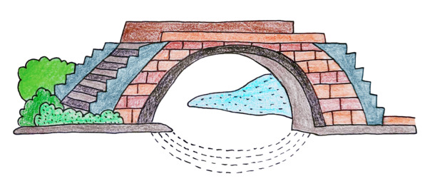 原创手绘卡通石桥
