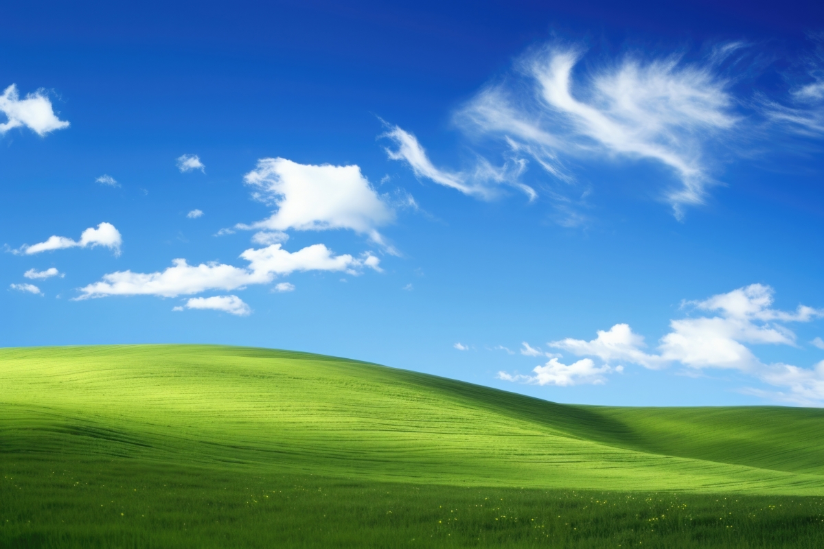 windows xp 蓝天白云绿草地 经典风景 4K壁纸