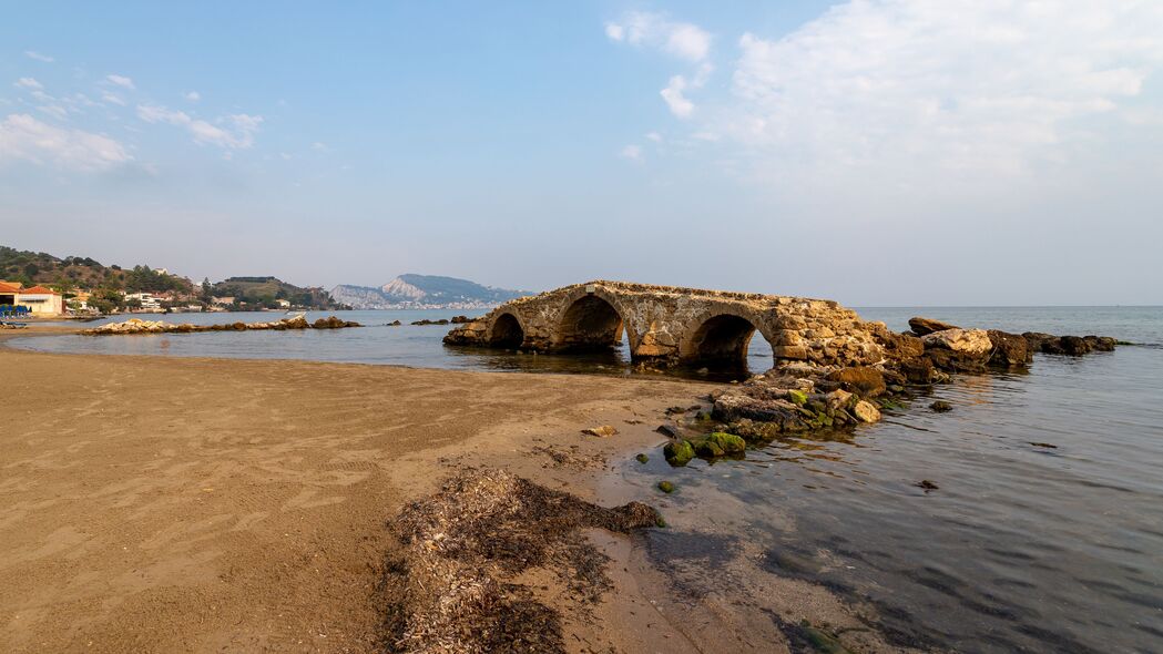 3840x2160 桥梁 拱门 废墟 海岸 海洋壁纸 背景4k uhd 16:9