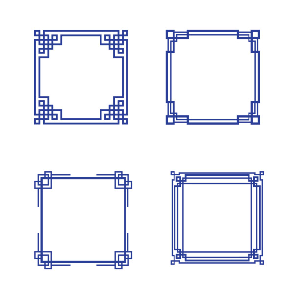 蓝色花纹矩形边框