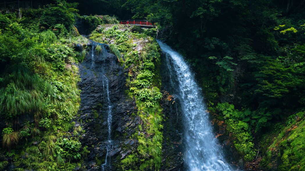 3840x2160 瀑布 自然 桥梁 树木壁纸 背景4k uhd 16:9