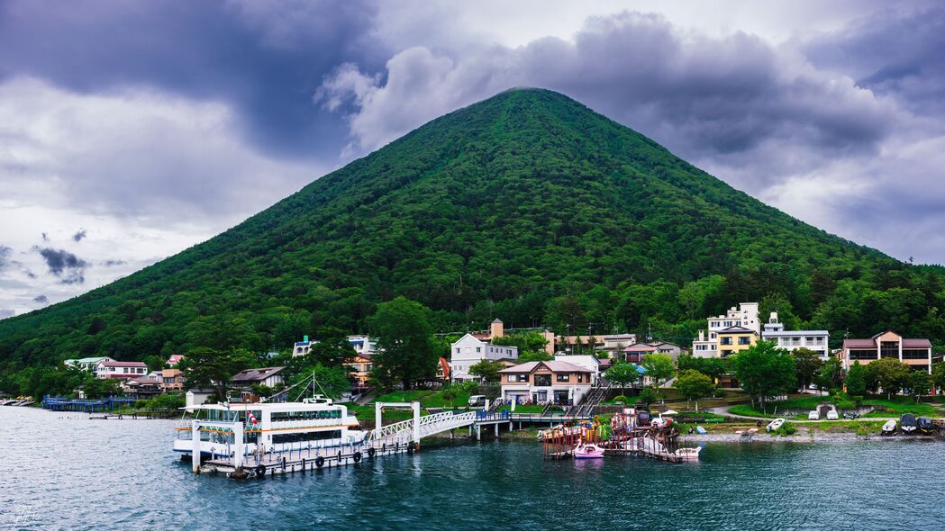 3840x2160 山 峰 海 建筑物 码头壁纸 背景4k uhd 16:9