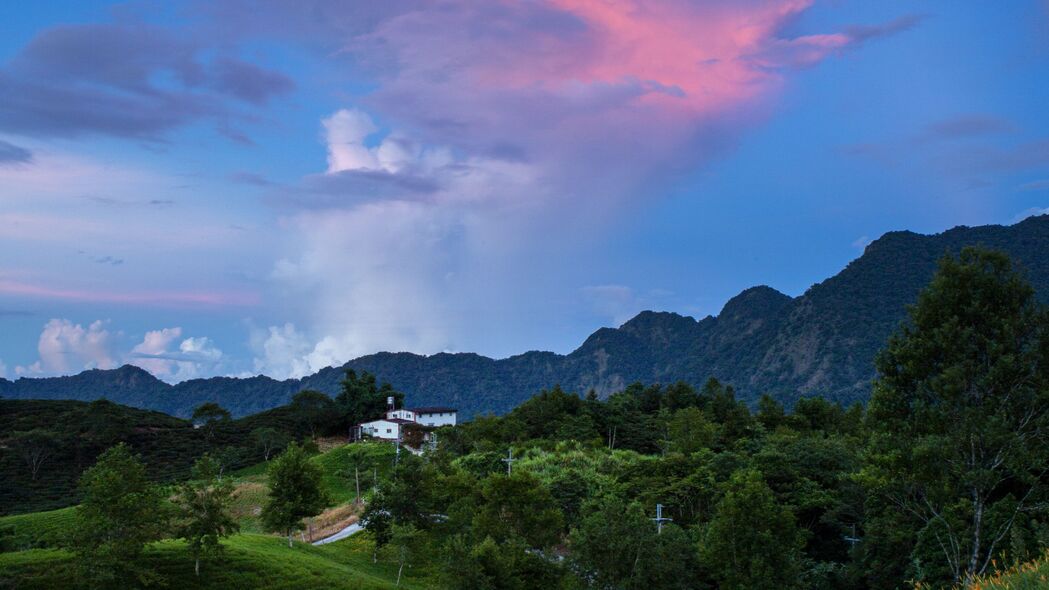 3840x2160 树木 丘陵 草地 山脉 天空 云 风景壁纸 背景4k uhd 16:9