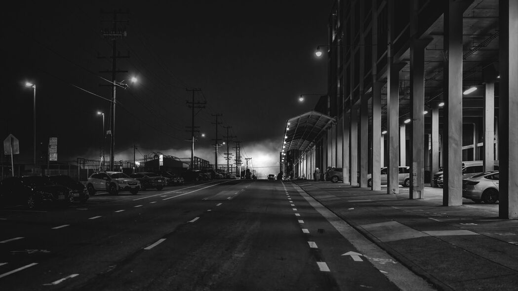 3840x2160 道路 沥青 灯光 夜晚 黑白壁纸 背景4k uhd 16:9