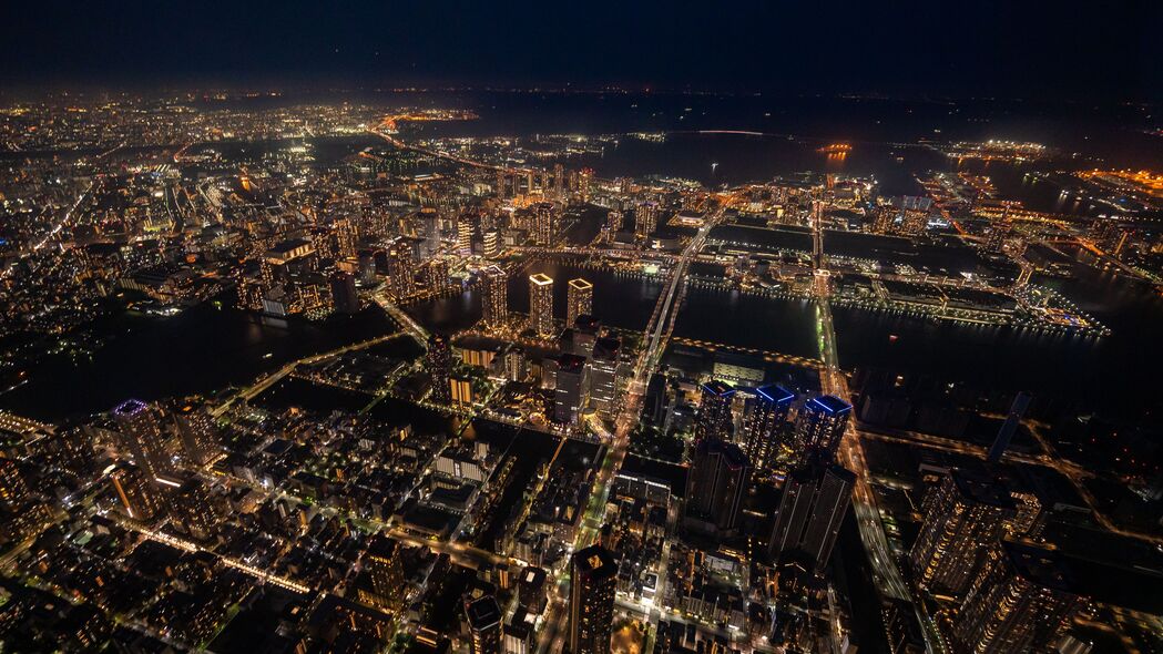 3840x2160 建筑 摩天大楼 灯光 鸟瞰图 高度 城市 夜间壁纸 背景4k uhd 16:9