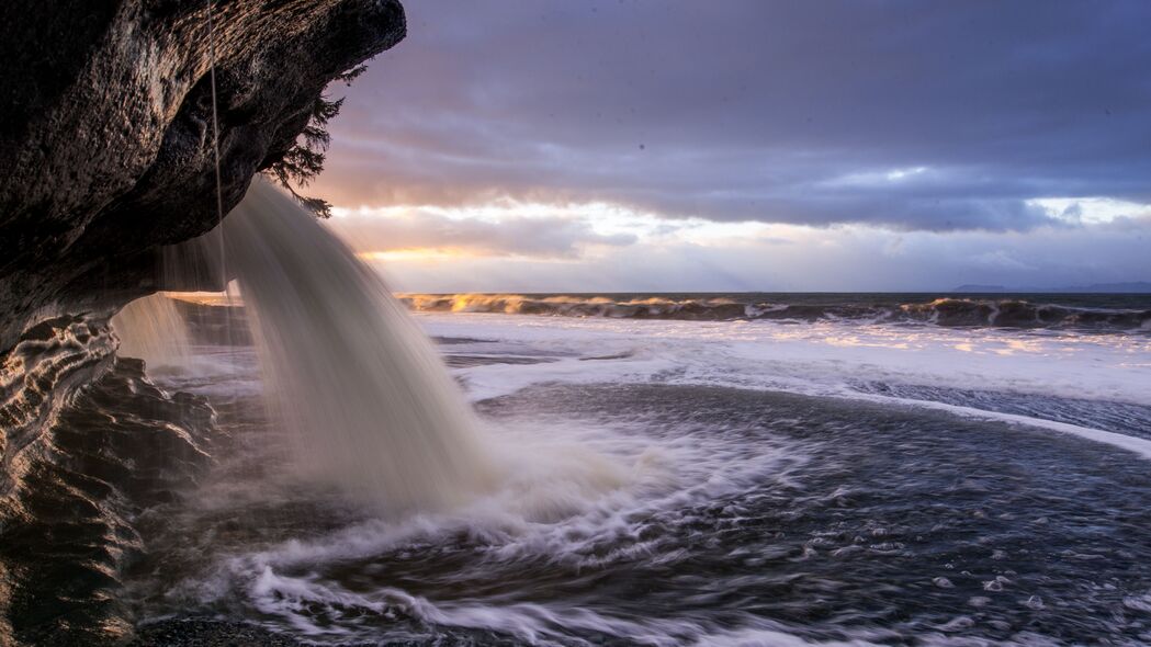 3840x2160 瀑布 海岸 大海 泡沫 水壁纸 背景4k uhd 16:9