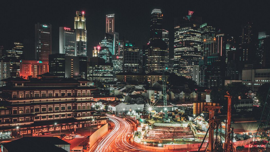 3840x2160 道路 冰柜灯 建筑 灯光 城市 夜间壁纸 背景4k uhd 16:9