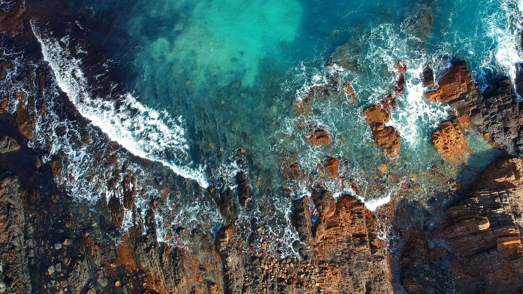 3840x2160 岩石 珊瑚礁 大海 海浪 泡沫壁纸 背景4k uhd 16:9