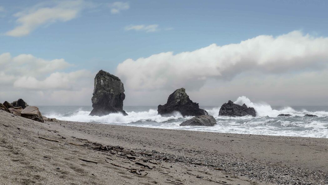 3840x2160 岩石 石头 海岸 大海 海浪 自然壁纸 背景4k uhd 16:9