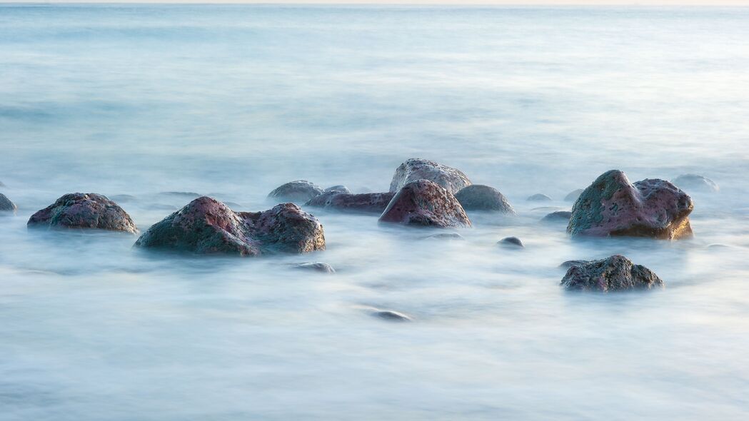 3840x2160 石头 海 水 长曝光 自然壁纸 背景4k uhd 16:9